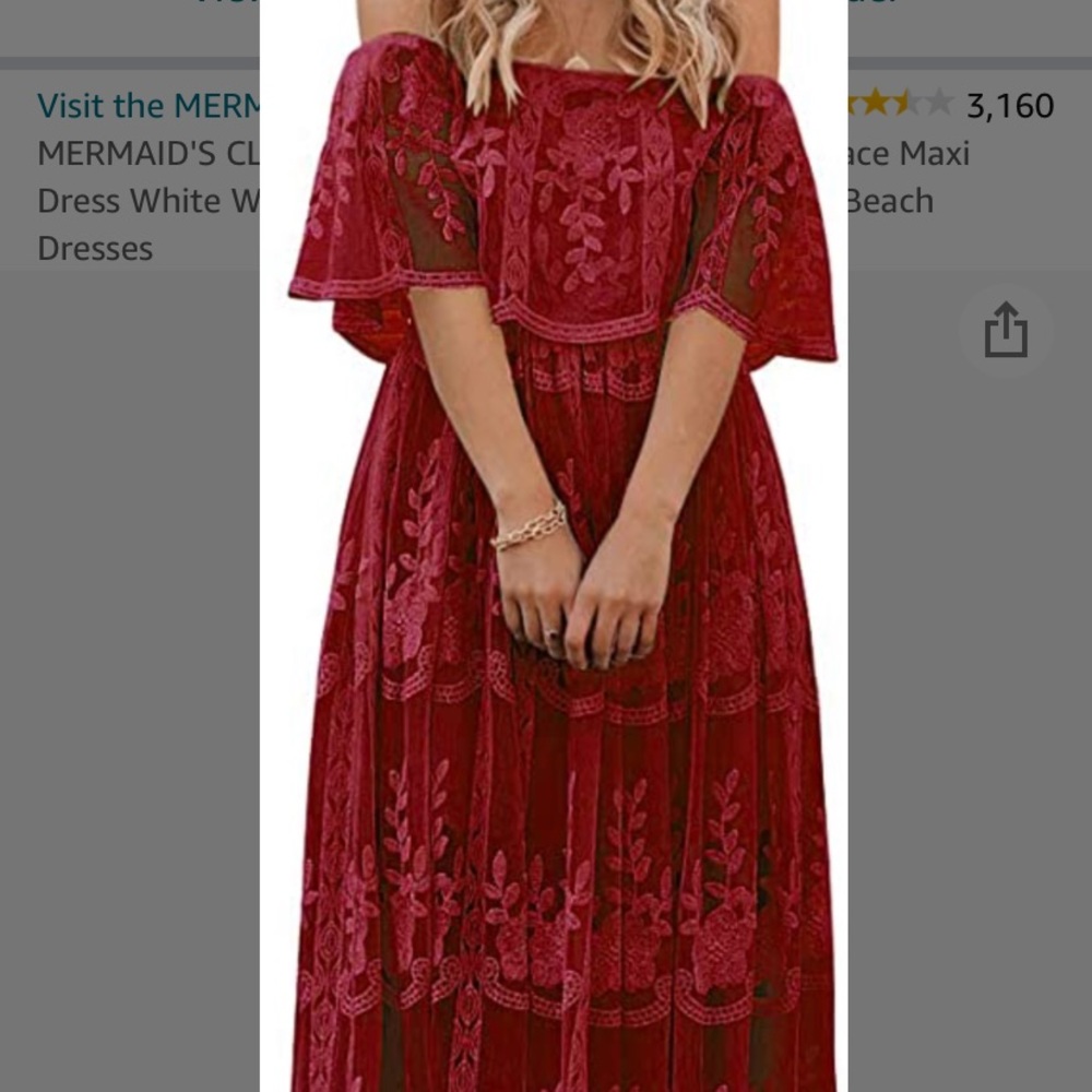 Mermaids Closet Dark Red Lace Off Shoulder Maxi Dress XXL